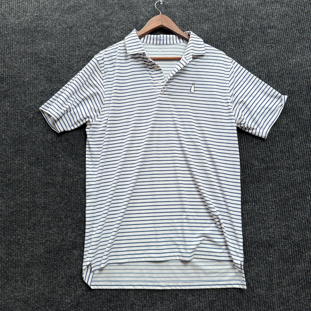 B Draddy Sport McArthur Golf Club Polo Mens M Medium Blue White Striped